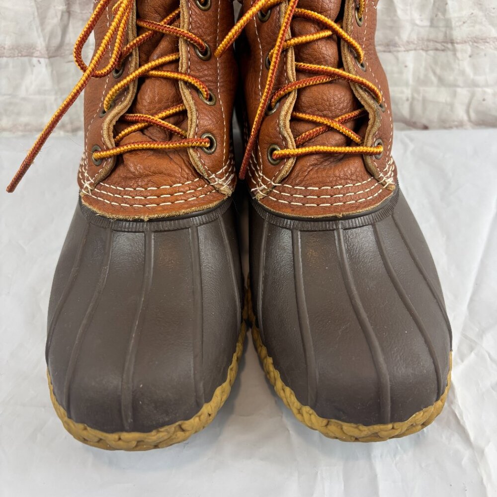 L.L. Bean Women's 9 / 9.5 Brown Leather Lace-up Rubber Waterproof Duck Boots - Picture 7 of 9